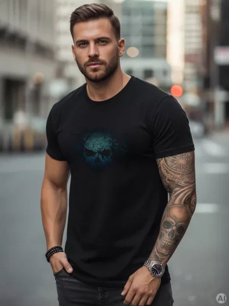 T-shirt z minimalistycznym nadrukiem czaszki czarny
