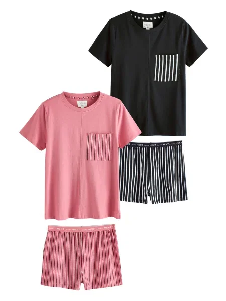 Next Pijama roz pitaya / roșu bordeaux / negru alb