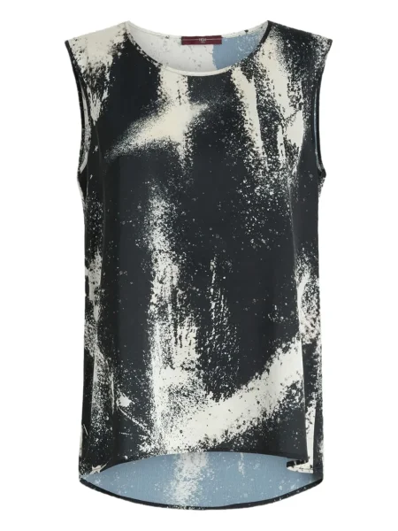 Top High din satin cu imagine negru