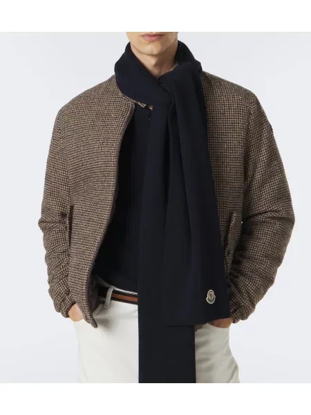Vlnený šál Moncler s autogramom modrá