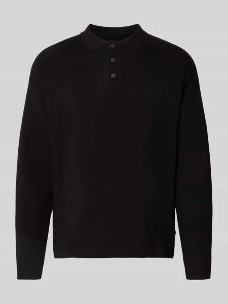 Sweter z dzianiny z kołnierzykiem polo model ‘BLABRADFORT’ Jack & Jones Premium czarny