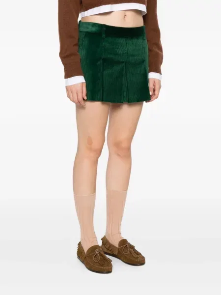 Fusta plisata Miu Miu de catifea cord plisată verde
