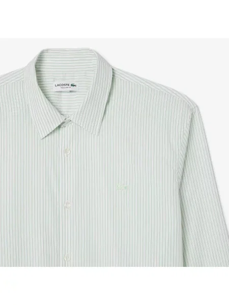 Lacoste Koszula Z Popeliny W Paski Regular Fit zielona