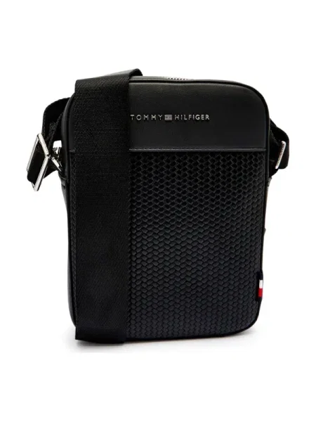 Geantă crossover Tommy Hilfiger Th Woven Mini Reporter negru