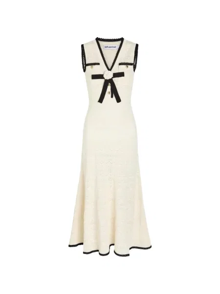 Rochie midi Self-portrait tricotate alb