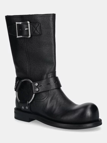 Kožne gležnjače Martine Rose O Ring Moto Boot ravni potplat crna