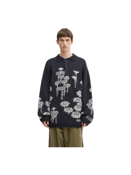 Sweter z domieszką wełny Melting Daisies granatowy ciepły niebieski