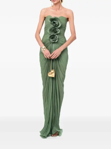 Rochie maxi Ana Radu cu model floral cu volane verde