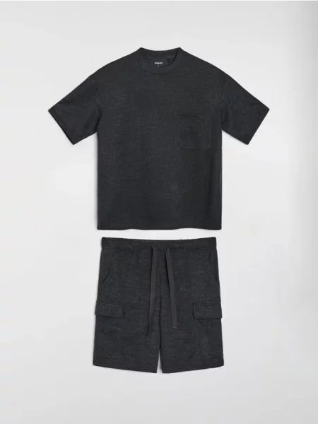 Sinsay Žebrované dvoudílné oversized pyžamo soft touch šedá