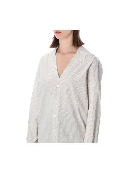 Koszula Mm6 Maison Margiela w paski z dekoltem w serek z paskiem biała