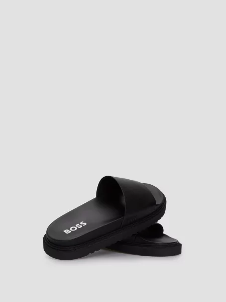 Шкіряні шльопанці Boss чорні