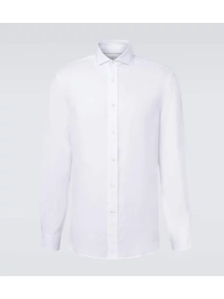 Lněná košile Brunello Cucinelli bílá