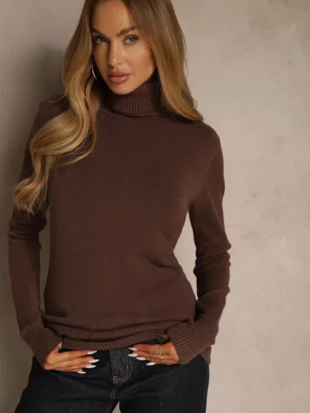 Golf Sweter o Dopasowanym Kroju z Kaszmirem Zairith brązowy
