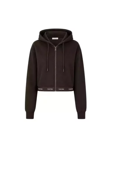 Bluza z kapturem Calvin Klein Jeans z kapturem z logo brązowa