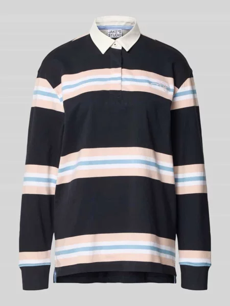 Bluzka z długim rękawem kołnierzykiem polo i krytą listwą guzikową Jake*s Studio Woman granatowa