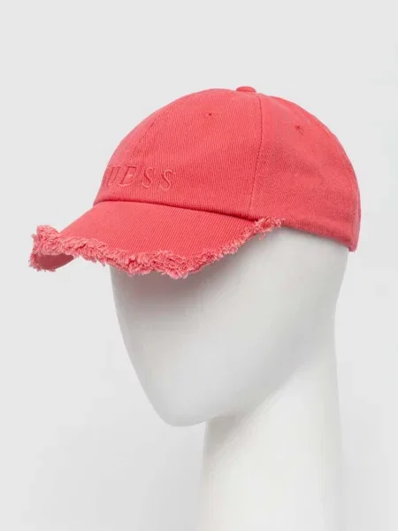 Шапка с козирка Guess с апликация розово