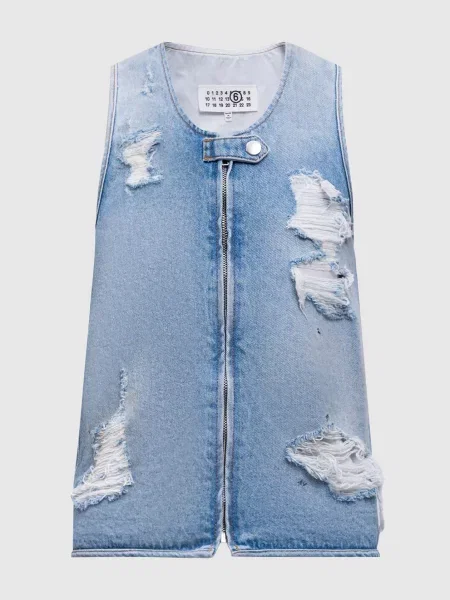 Джинсовий жилет з проріхами Maison Margiela Mm6 блакитний