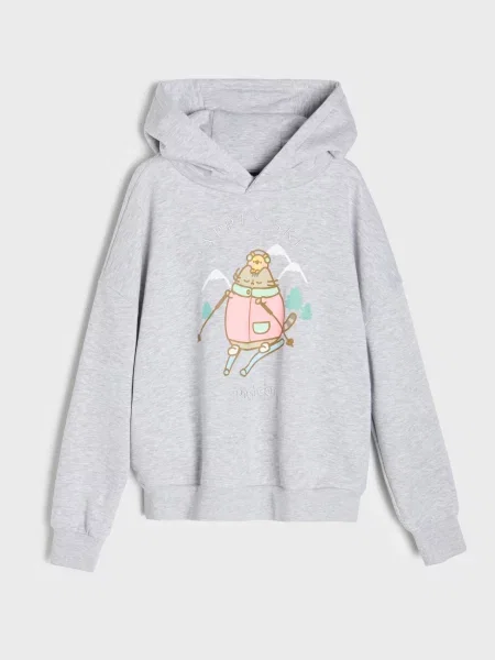 Sinsay Oversize mikina s kapucí potiskem a příměsí viskózy Pusheen the Cat šedá