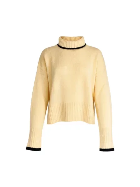 Lniany sweter z golfem Pinko beżowy