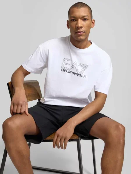 T-shirt z logo i okrągłym dekoltem Ea7 Emporio Armani biała