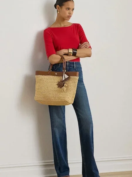 T-shirt krój slim fit z czystej bawełny Lauren Ralph Lauren czerwona