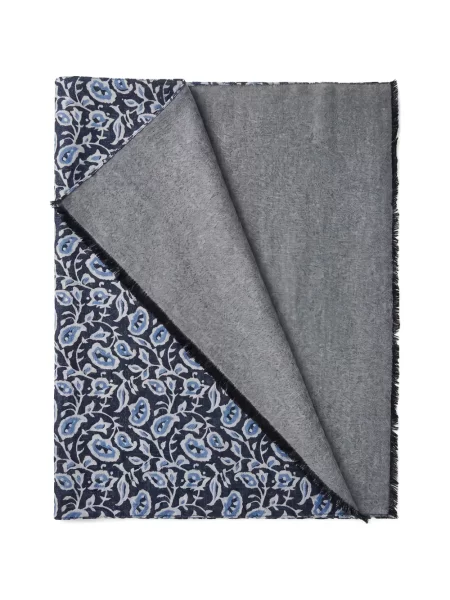 Κασκόλ Kiton με κρόσσια paisley μπλε