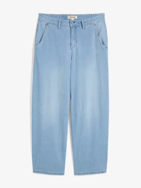 Dżinsy Balloon mid waist cropped niebieskie