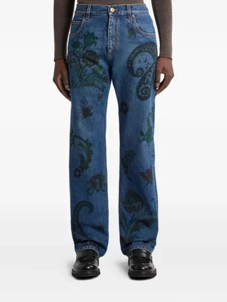 Džíny Etro s potiskem s paisley potiskem modré