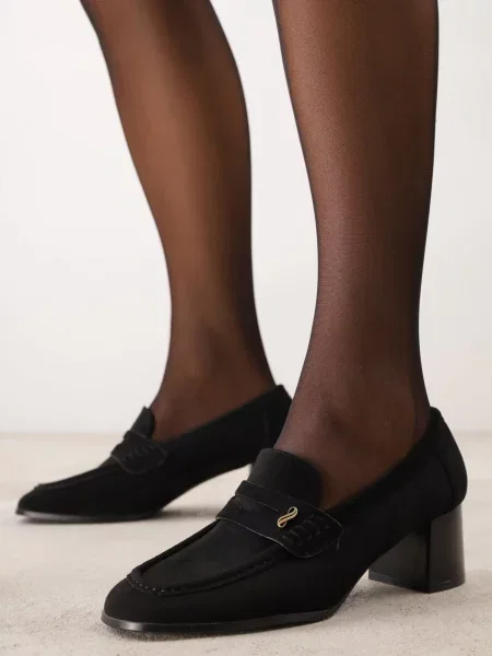 Pantofi VICES cu în stil mocasin cu textură de piele întoarsă și branț din piele Jimenesa negri