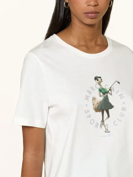 Marc Cain T-Shirt Z Obszyciem Ozdobnymi Kamykami weiss zielona