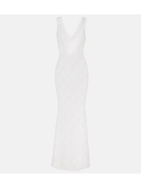 Rochie maxi Bananhot transparente din dantelă de costum alb