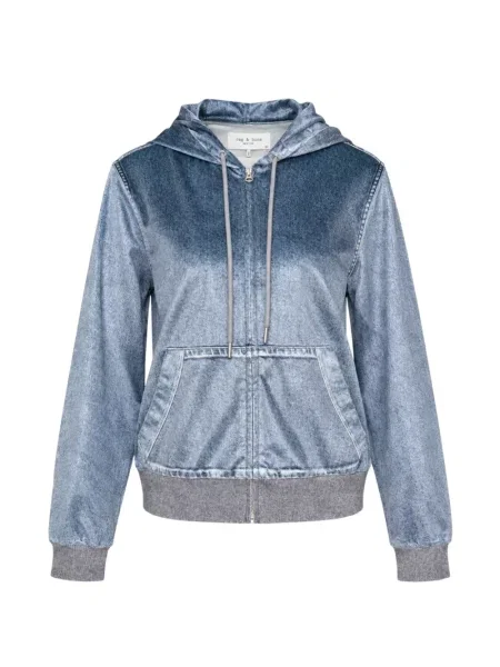 Hanorac cu glugă Rag & Bone de catifea albastru