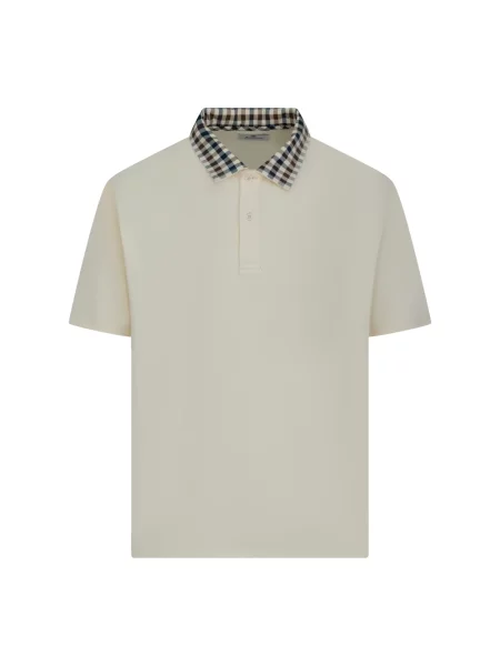 Koszulka polo Aquascutum w kratę z kołnierzem biała