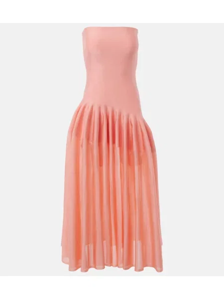 Sukienka Alaïa plisowana bez ramiączek różowa