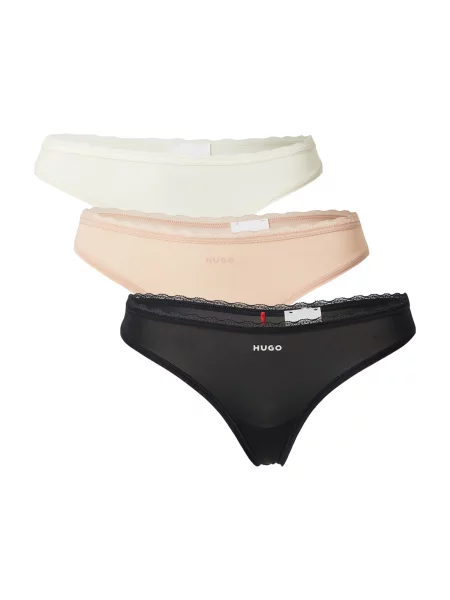 HUGO Tanga ecru / negru alb