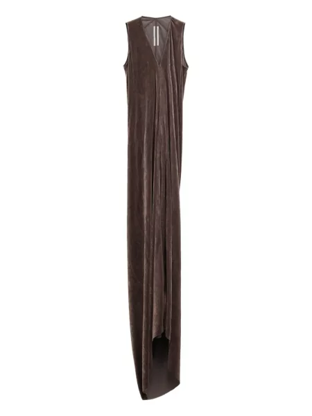 Rochie Rick Owens de catifea drapată de costum maro