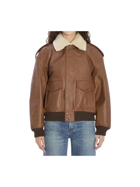 Kurtka skórzana Saint Laurent brązowa