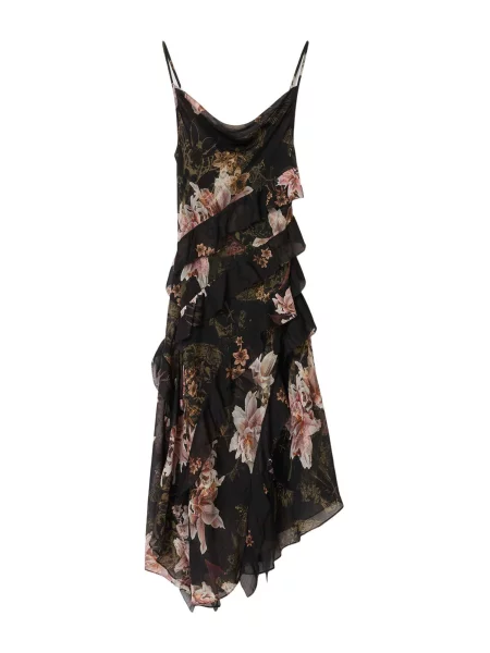 AllSaints rochie asimetrică cu amestec de mătase RUTH negru