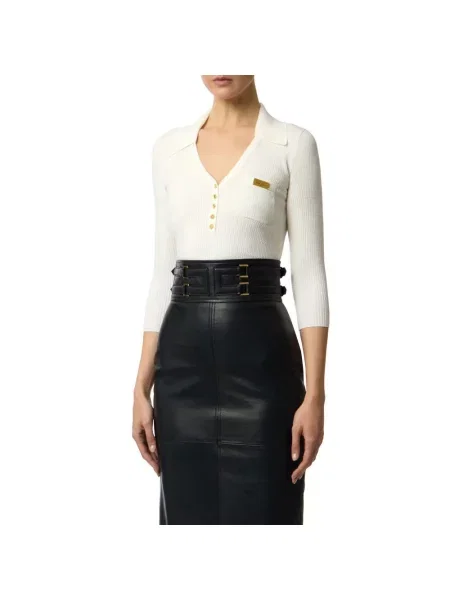 Dzianinowy sweter Elisabetta Franchi beżowy