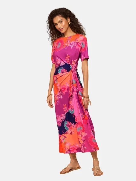 Love & roses Rochie marin / aqua / portocaliu / roz albastru