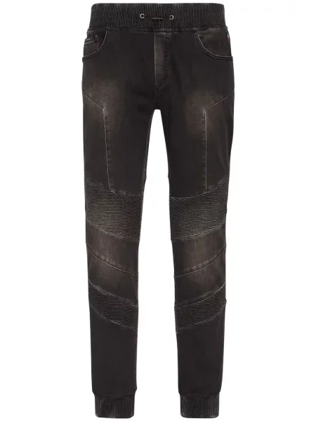 Blugi conici Philipp Plein cu aplicații conici negru
