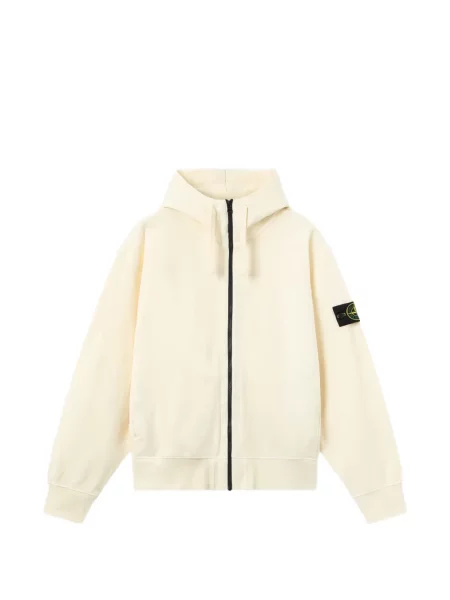 Hanorac cu glugă Stone Island din fleece cu strasuri alb