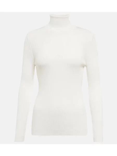 Fusalp sweter Ancelle beżowy lekki z golfem biały