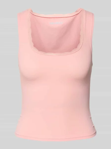 Top Review z dekoltem w łódkę różowy
