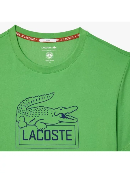 Lacoste Koszulka Roland-Garros Z Dekoltem V Z Nadrukiem Regular Fit zielona