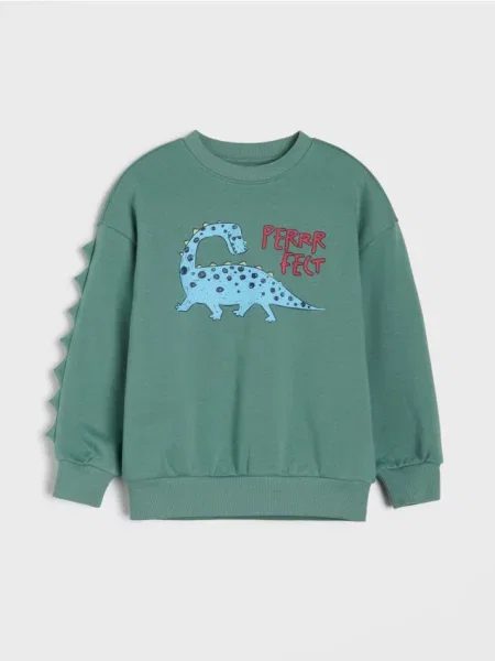 Sinsay Mikina crewneck s potiskem dinosaura zelená
