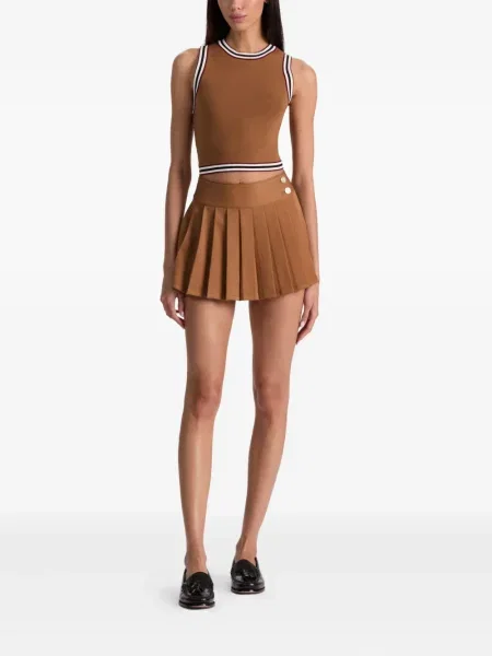 Pantaloni scurți Alice + Olivia cu dungi plisate maro