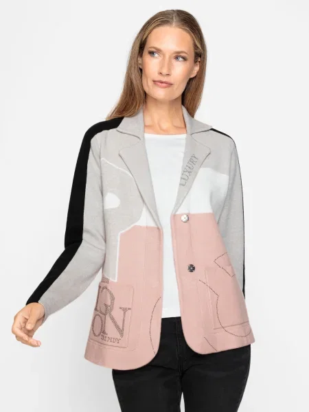 Heine Geacă tricotată gri deschis / roz pudră / negru alb