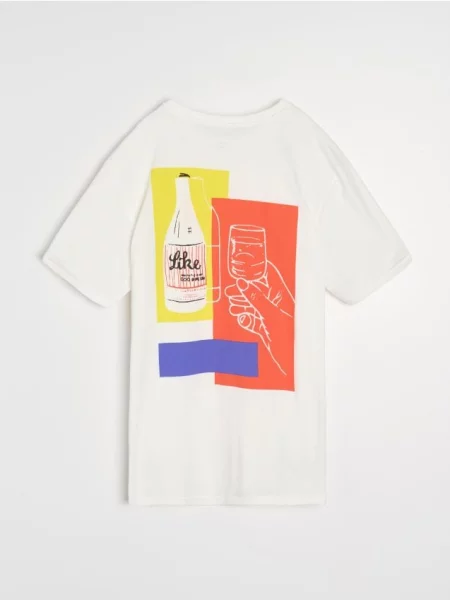Sinsay koszulka z nadrukiem kremowy