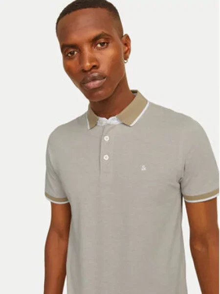 JACK & JONES Tričko JJEPaulos tmavobéžová / svetlosivá / čierna / biela sivá